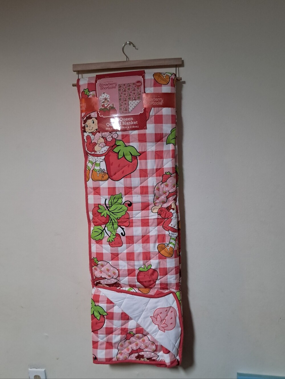 Strawberry Shortcake Reversible Full-queen Pink Gingham Quilt Blanket OEKO-TEK.